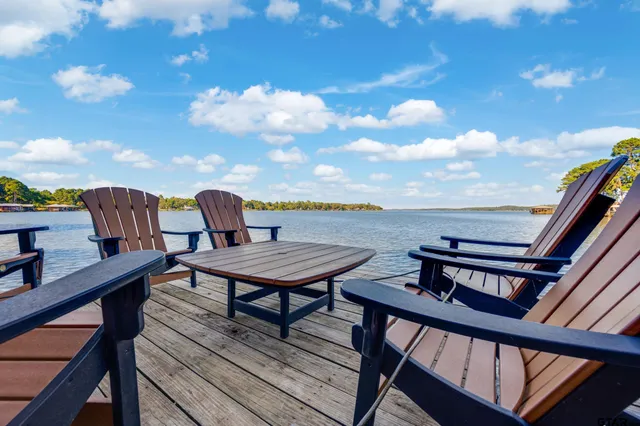 a view of a lake with a yard