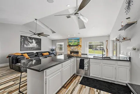 a kitchen with lots of counter top space