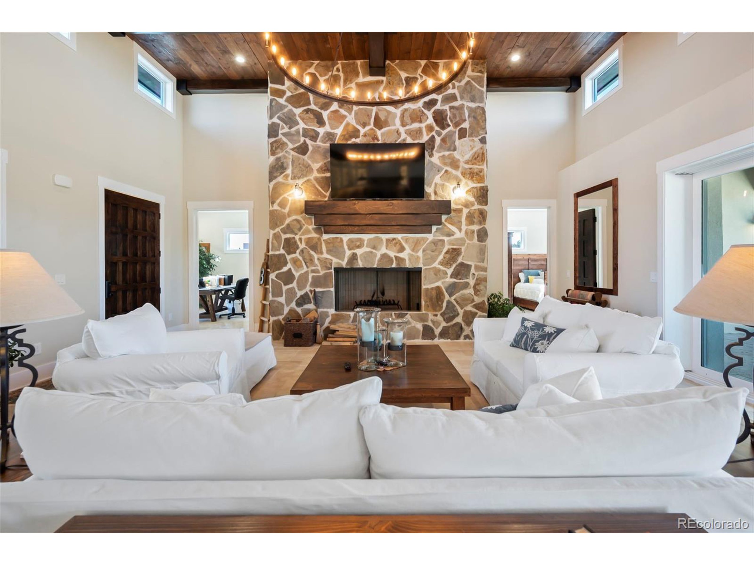 4694 Settlers Ridge Road Colorado Springs, CO 80908 - Photo 5 of 43 a living room with furniture a fireplace and a flat screen tv