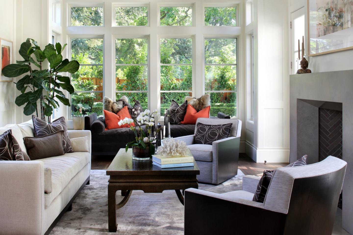 138 Almendral Avenue Atherton, CA 94027 - Photo 5 of 44 a living room with furniture and a potted plant