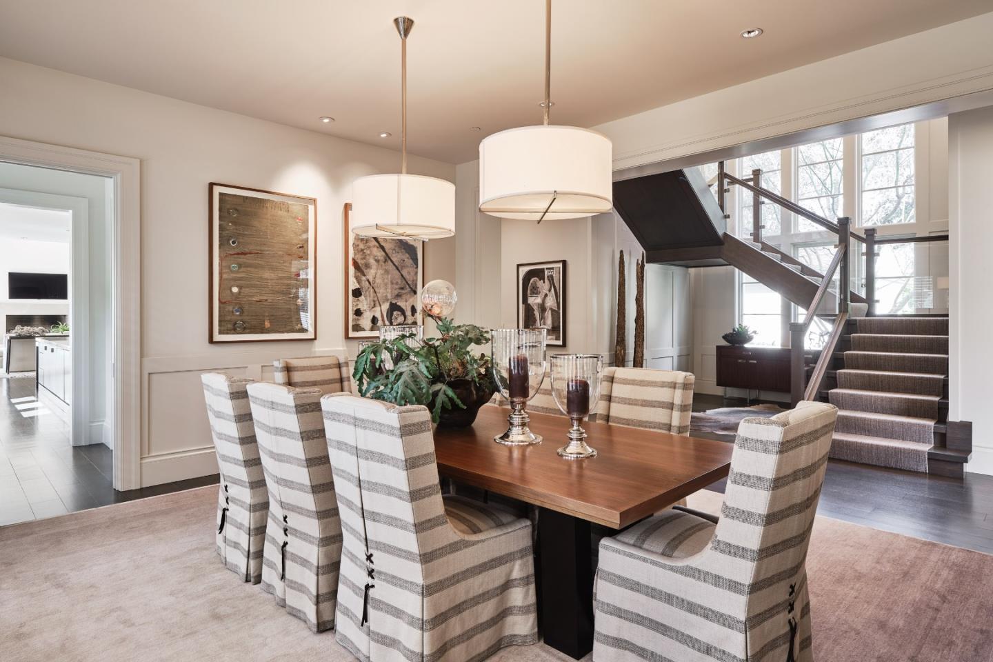 138 Almendral Avenue Atherton, CA 94027 - Photo 8 of 44 a view of a dining room with furniture wooden floor and chandelier
