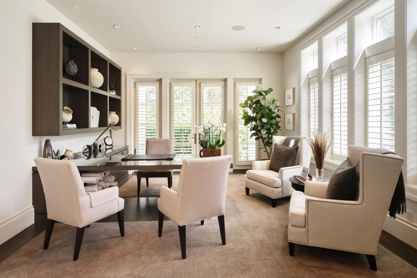 138 Almendral Avenue Atherton, CA 94027 - Photo 9 of 44 a living room with furniture and floor to ceiling windows