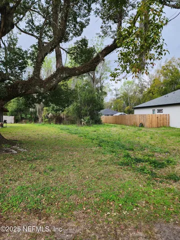 a view of a garden with a tree