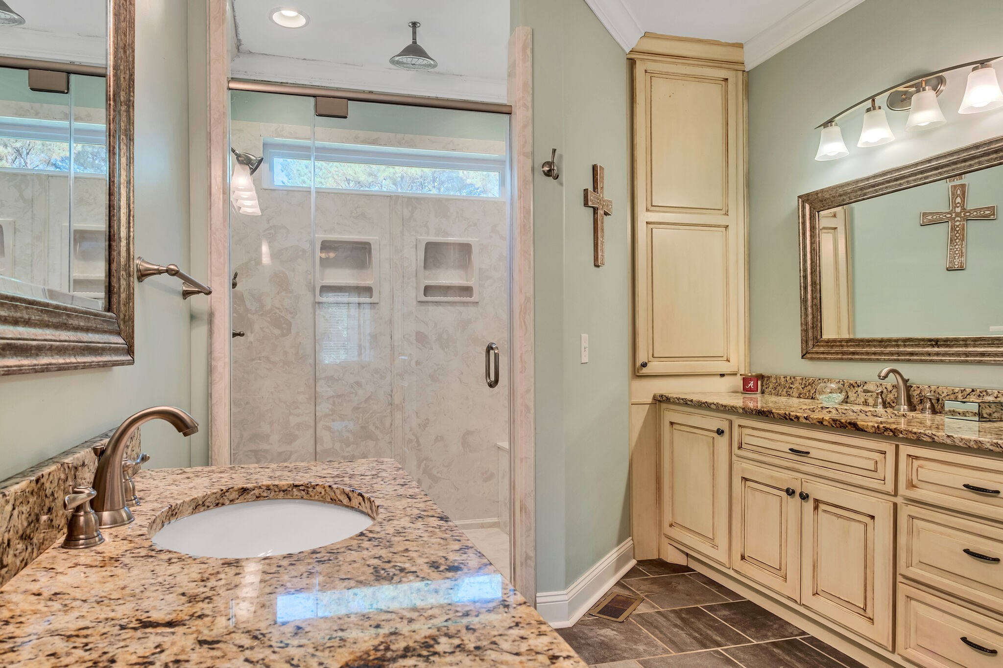 244 Double Eagle Drive Summertown, TN 38483 - Photo 25 of 55 a bathroom with a granite countertop sink and a mirror