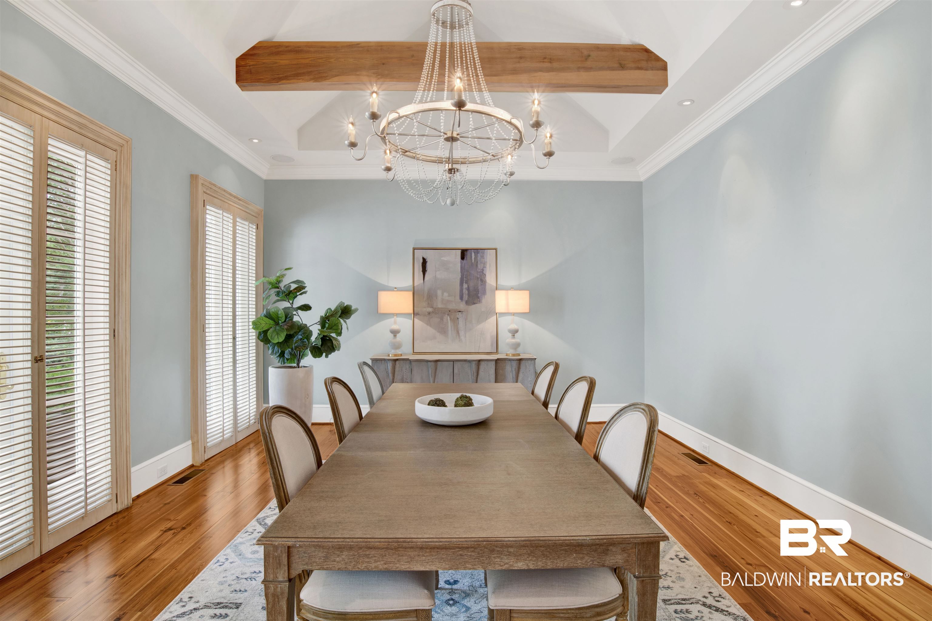 3816 Austill Lane Mobile, AL 36608 - Photo 22 of 80 Dining room featuring wood finished floors, ornamental molding, and a chandelier