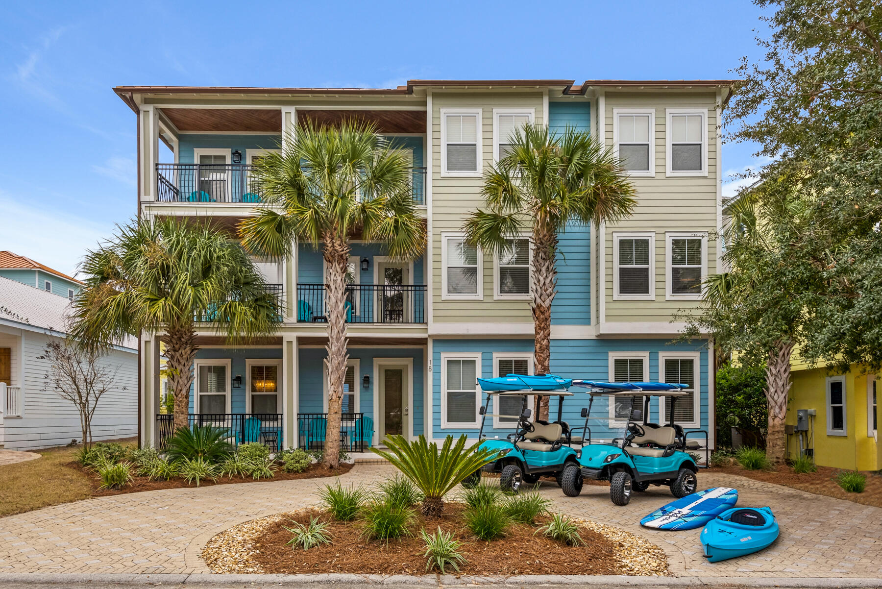 a front view of multiple houses
