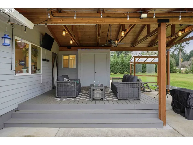 a view of lake with green space