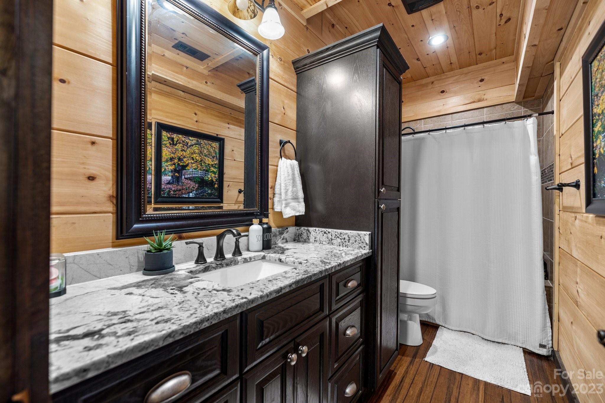7478 Bankhead Road Denver, NC 28037 - Photo 38 of 48 a bathroom with a granite countertop sink and a mirror
