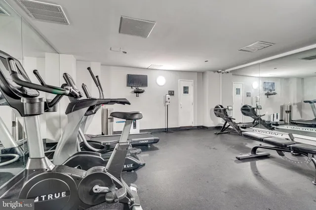 a view of a room with gym equipment