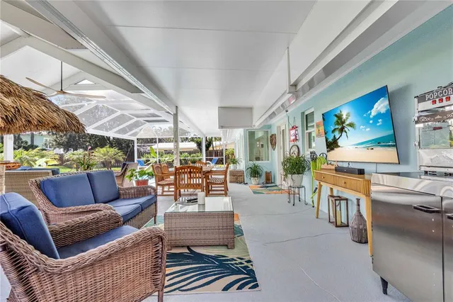 a view of swimming pool with a patio