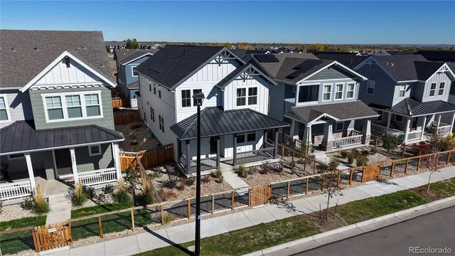 an aerial view of a building with outdoor space