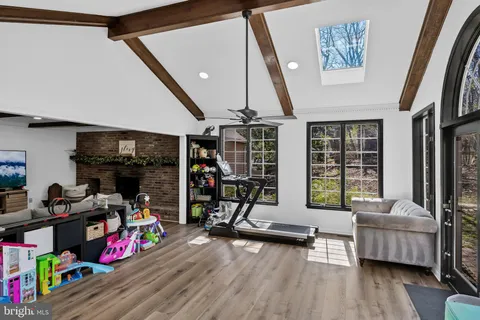 a garage with furniture and gym equipment