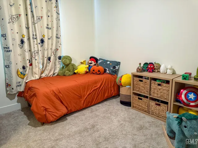 a bedroom with a bed and a closet