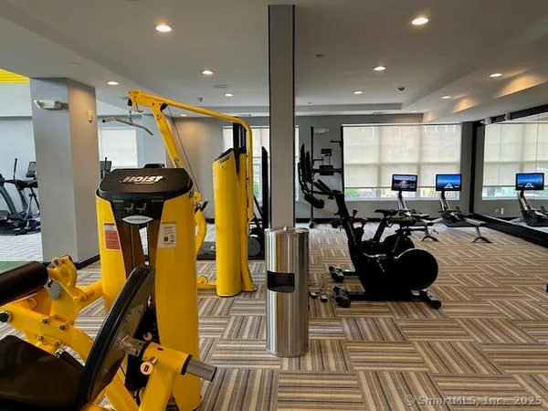 a view of a room with gym equipment