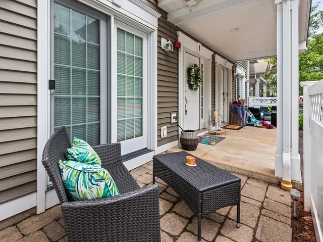 a view of potted plants in front of building
