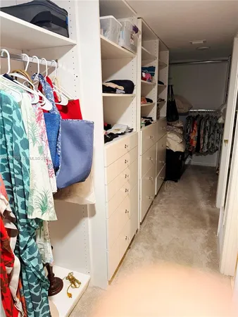 a view of walk in closet with clothes and shoes