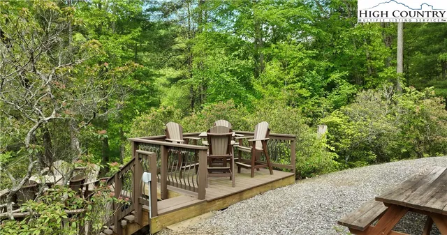 a view of a lush green forest with a mountain