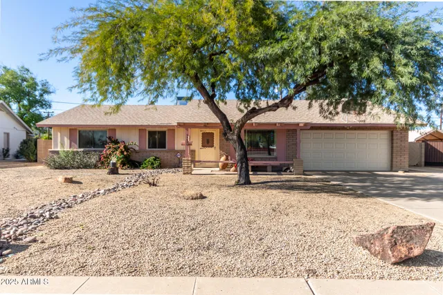 a front view of a house with a tree in a yard
