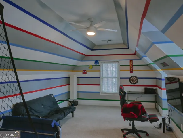 a view of a room with shelves