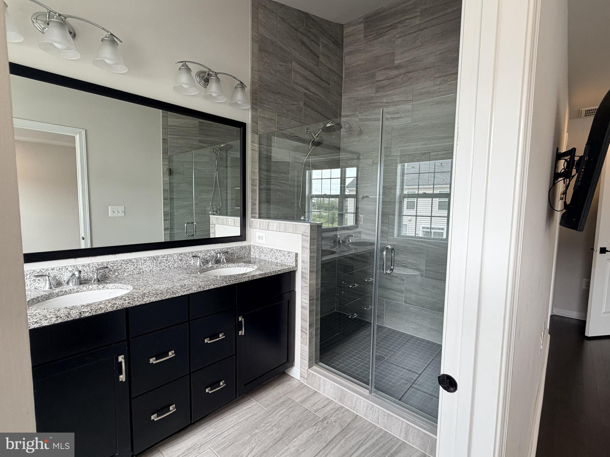 23463 Simms Gap Way Ashburn, VA 20148 - Photo 9 of 10 a bathroom with a shower sink and mirror