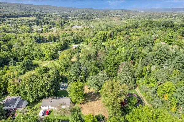 a view of a large yard with lots of trees