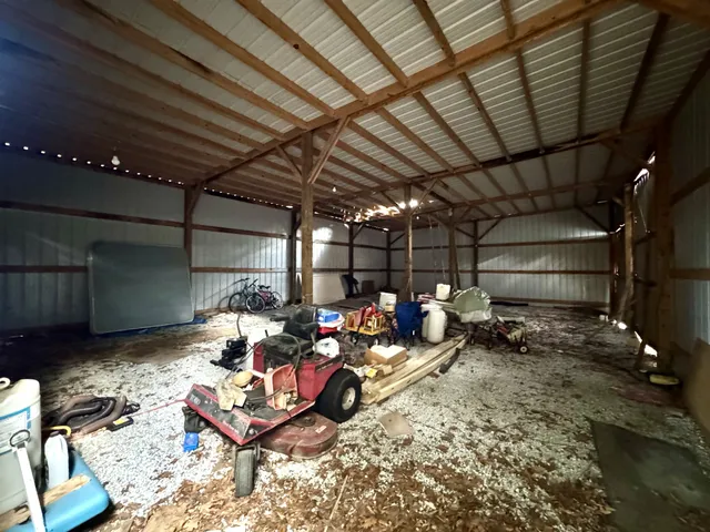 a view of a garage with a couch