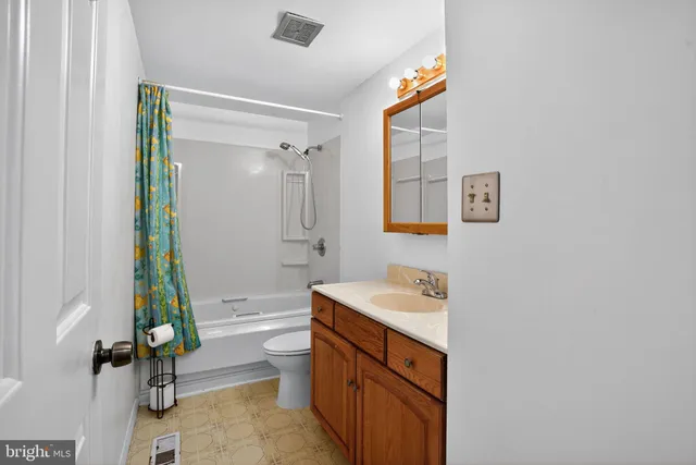 a bathroom with a sink vanity mirror and toilet