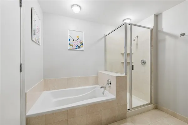 a bathroom with a bathtub and a shower