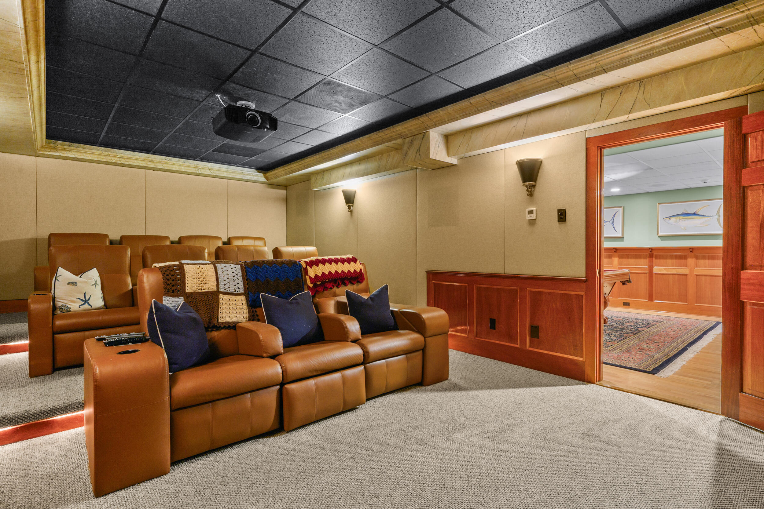 359 Baxter Neck Road Marstons Mills, MA 02648 - Photo 62 of 100 a media room with lots of chairs and a projector
