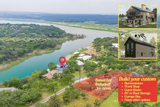 a view of a lake with a building in the background