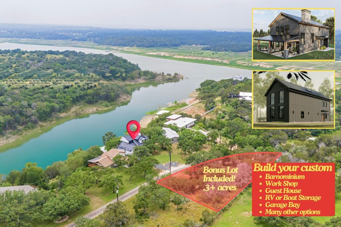 26701 Blue Cove Road Marble Falls, TX 78654 - Photo 26 of 27 a view of a lake with a building in the background