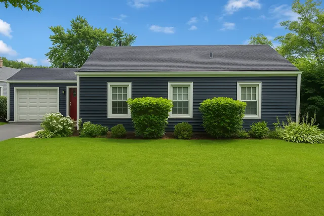 a front view of a house with garden