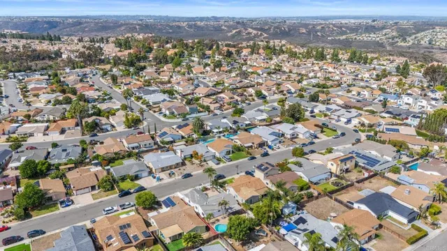 an aerial view of houses with outdoor space