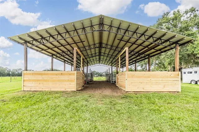 a view of a garden with a slide
