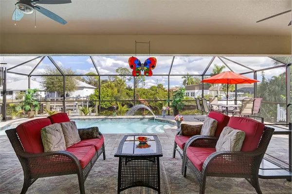 a outdoor living space with furniture and a garden