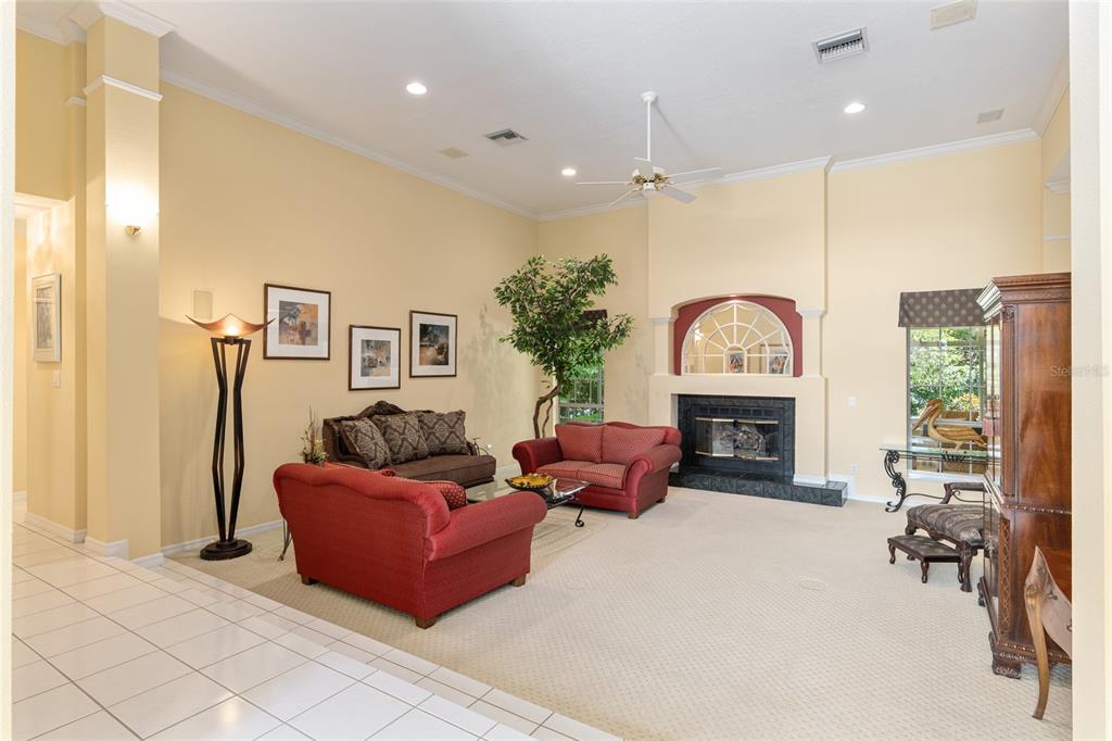 2215 Spring Hill Court Ocala, FL 34471 - Photo 5 of 62 a living room with furniture a fireplace and a floor to ceiling window