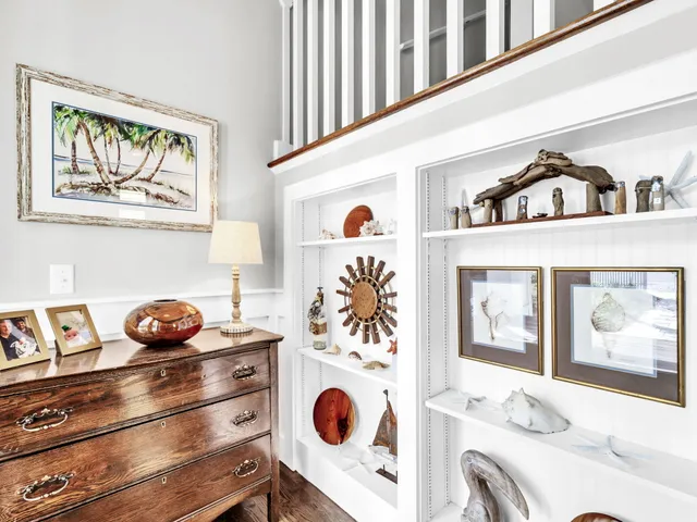 a cabinet with a view of living room