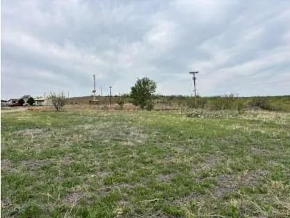 a view of a field with an ocean view