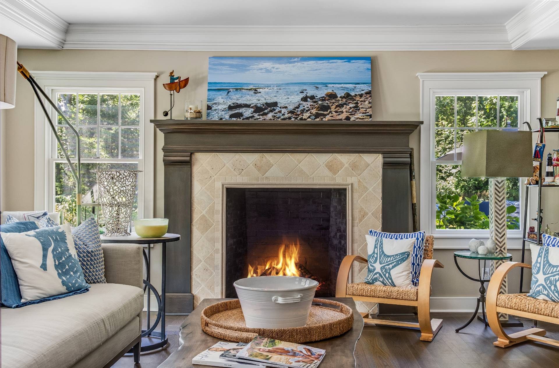 21 Tara Road Montauk, NY 11954 - Photo 20 of 37 a living room with furniture and a fireplace