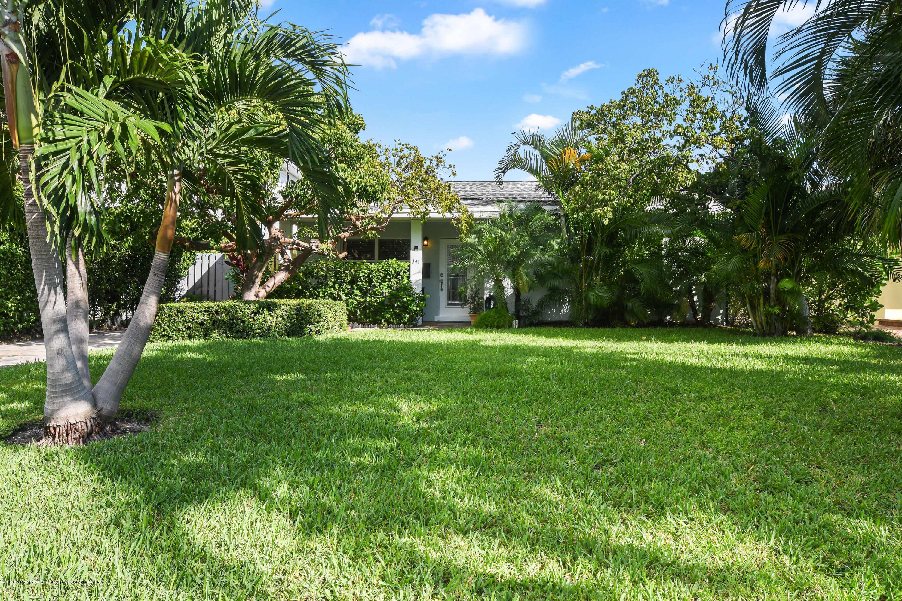 a view of green field with trees in the background