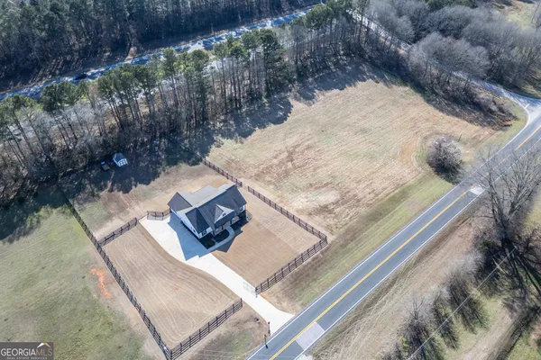 an aerial view of a house