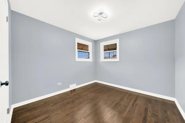 an empty room with a workspace