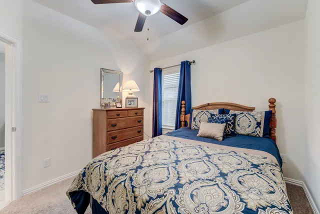 a bedroom with a bed and a dresser