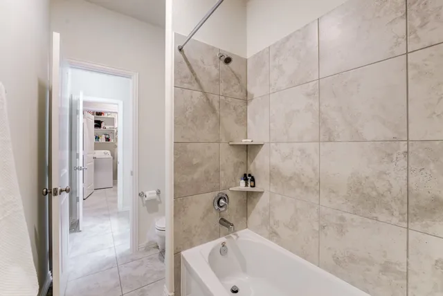 a bathroom with a bathtub