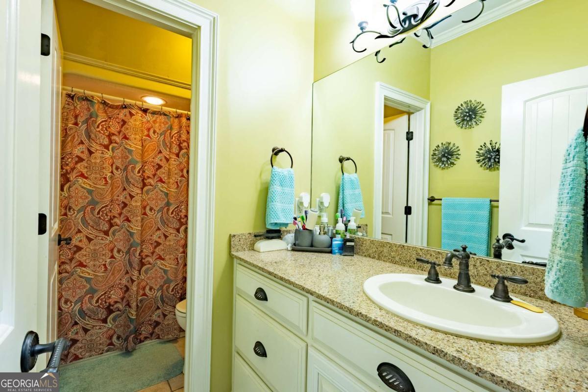 20 Ray Taylor Road Tifton, GA 31793 - Photo 29 of 46 a bathroom with a granite countertop sink a mirror and shower