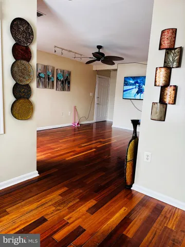 a view of entryway and hall with wooden floor