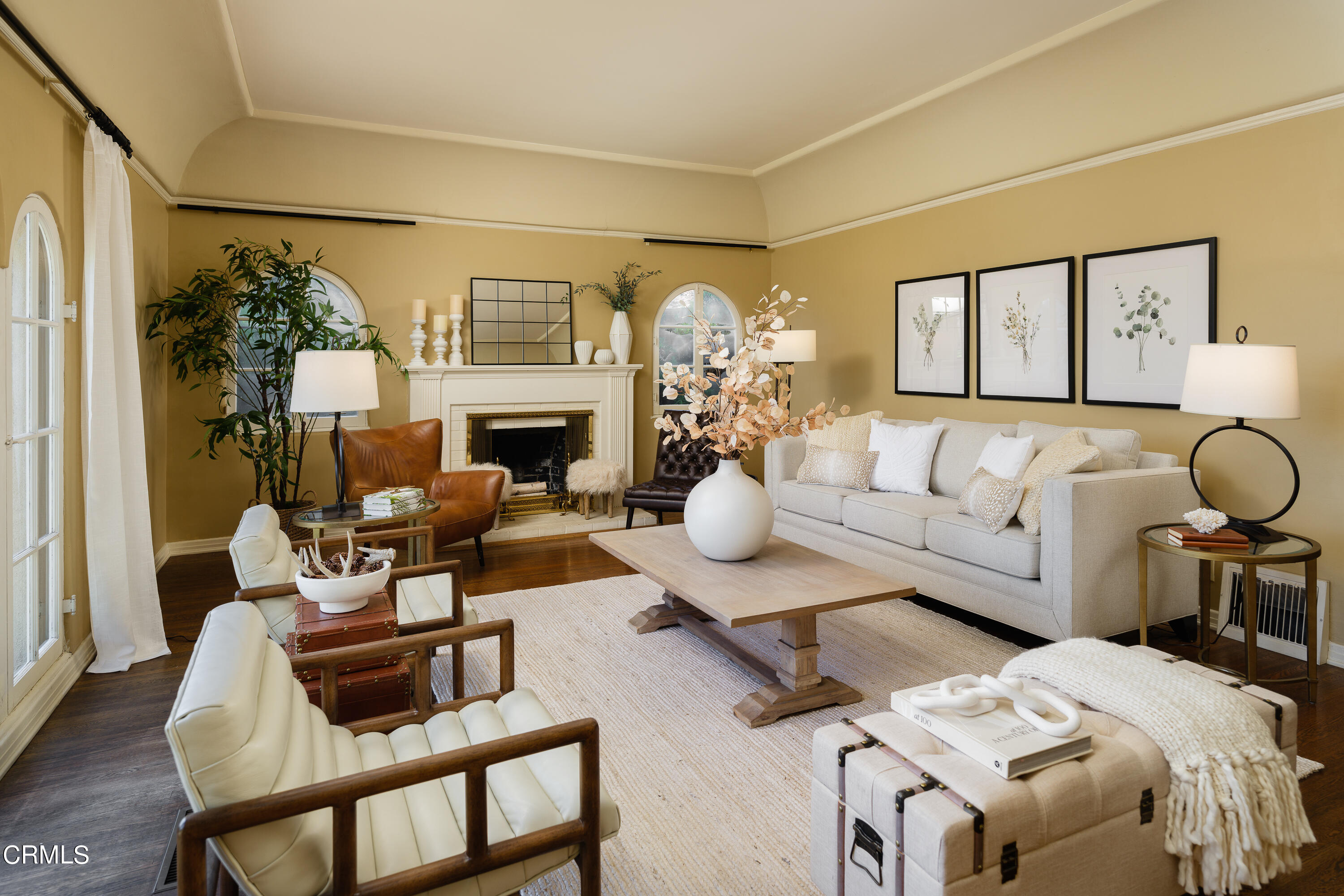 981 Parkman Street Altadena, CA 91001 - Photo 12 of 75 a living room with furniture a fireplace and a floor to ceiling window