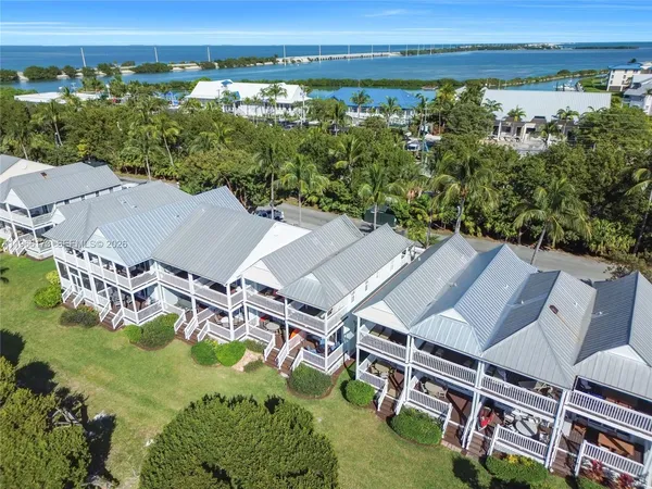 an aerial view of residential houses with outdoor space and trees