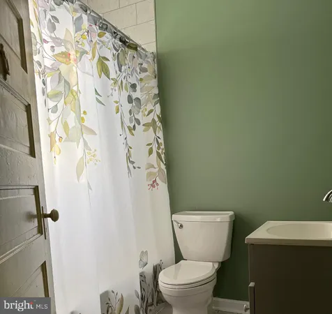 a white toilet sitting next to a shower curtain