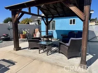 a building outdoor space with patio furniture